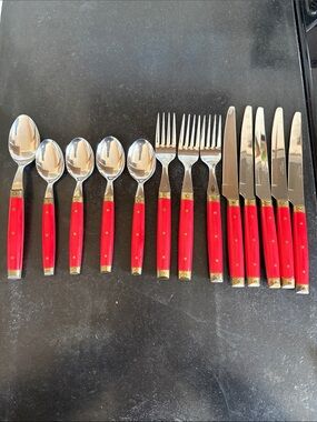 Vintage Red Enamel Stainless Steel Flatware made in Japan